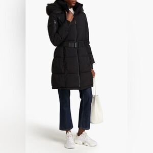 DKNY quilted belted shell hooded coat size Small